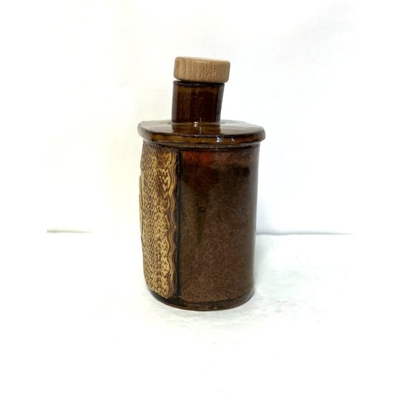 Icy Road Clay Pottery Stoneware Flask Pelican Wood Cork Stopper Artist Stamped - Picture 4 of 9